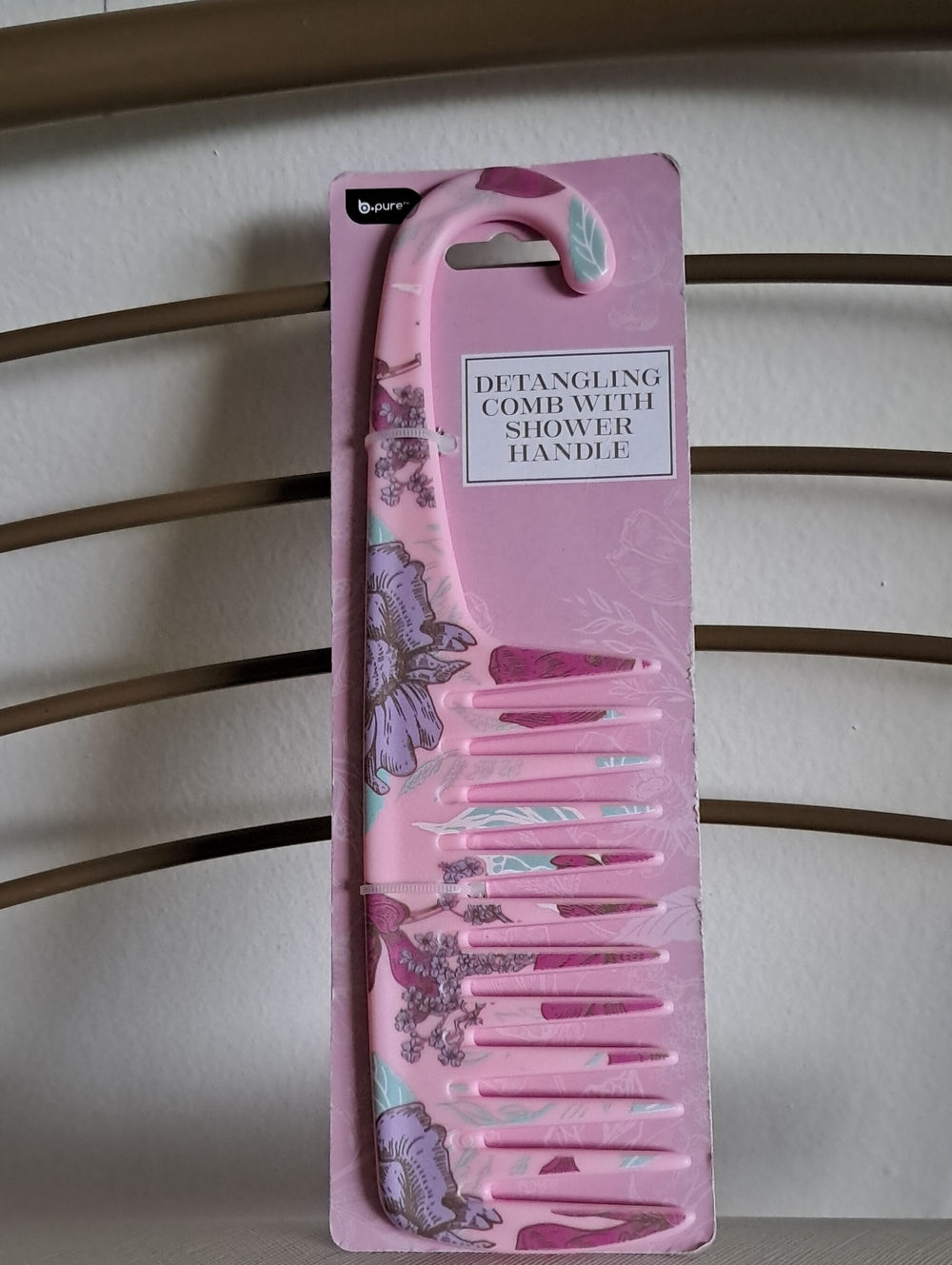 b·pure Pink Floral Detangling Comb with Shower Handle